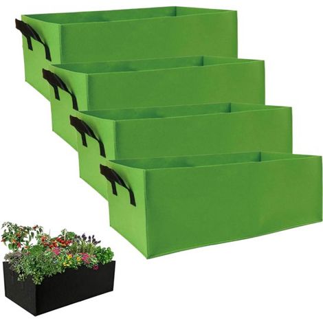 Juego de 4 bolsas de cultivo para plantas, Macetas rectangulares de tela transpirable, Extra gruesas y duraderas, Macetas de tela para raíces (1/5)