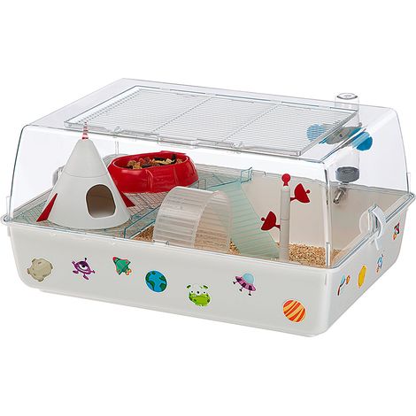Ferplast MINI DUNA SPACE Gabbia per criceti e topolini in plastica con ambientazione “spazio”.. Variante MINI DUNA SPACE - Misure: 55 x 39 x h 27 cm - (1/2)
