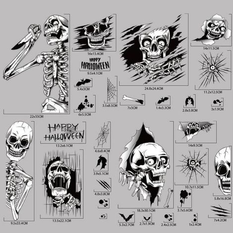 Autocollant Fenêtre Crâne - Décoration Halloween Squelette - Pour Vitres Intérieures Extérieures - Réutilisable - Lot de 1 (1/4)