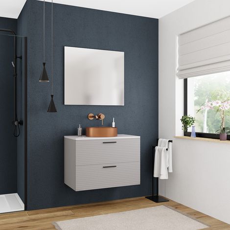 Ceramia Komplett-Set 80 cm: Waschtisch matt weiß + FSC-zertifiziertes, zusammengesetztes Möbelstück, perlgrau (CERAMIA-4LG80-S)