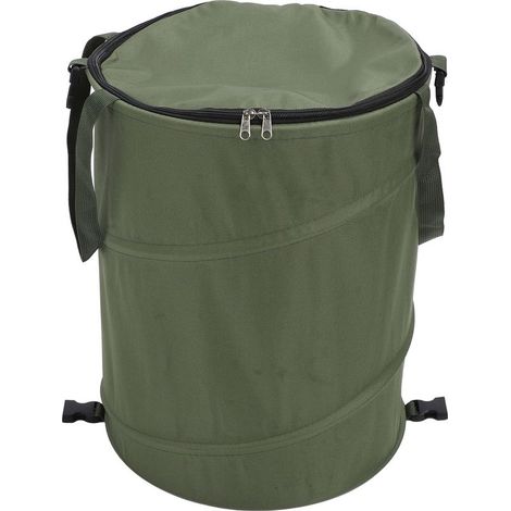 Poubelle de camping portable multifonctionnelle grande capacité en tissu Oxford 600D, avec couvercle, vert olive (1/5)