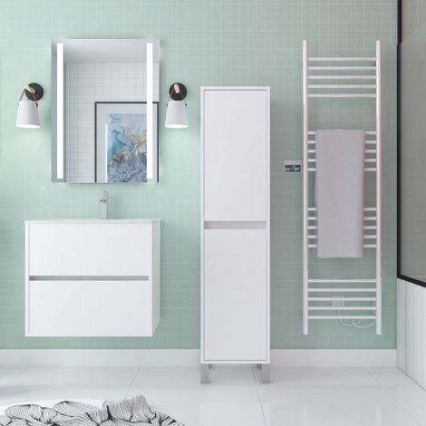 Colonna per mobile bagno Bianco con Piedi - Altezza 160 cm - 2 Ante - XENOS