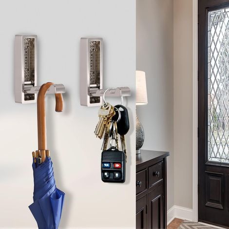 Set di 4 ganci da parete pieghevoli, staffa pieghevole a 90 gradi, appendiabiti con viti per ufficio, cucina, camera da letto e bagno (nichel spazzolato) (1/5)