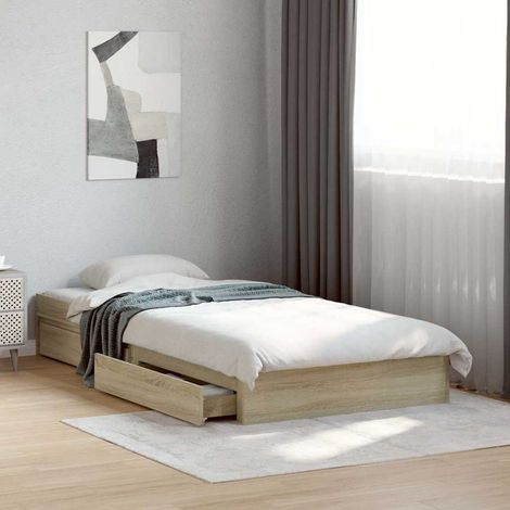 Cadre de lit avec tiroirs sans matelas chêne sonoma 75x190 cm (1/5)