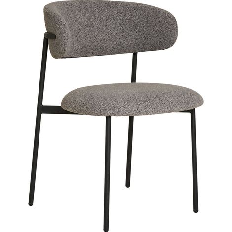 Set 2 sedie da pranzo Mira in Bouclé Grigio Chiaro con Gambe Nere