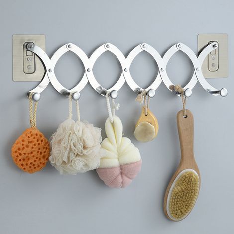 Crochet de porte au-dessus de la porte en acier inoxydable, organisateur suspendu pour manteaux chapeaux serviettes, séchoir télescopique 6 crochets (1/5)