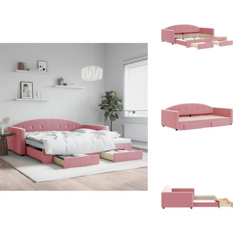 Lit de jour avec gigogne et tiroirs rose 100x200 cm velours - Lit De Jour Avec Lit Gigogne - Lits De Jour Avec Lits Gigognes - Canapé-lit - Lit D'appoint (1/5)