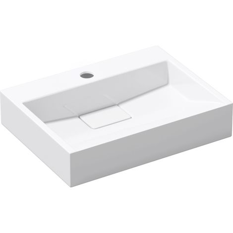 doporro® Lavabo sobre encimera Colossum19 lavabo suspendido blanco de diseño de 50 cm de ancho incluye válvula de desagüe 1 orificio para grifo