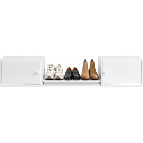 Scarpiera bianca a doppia anta con vano inferiore, mobile ingresso multiuso 189x40x34,5 cm, per sotto letto e corridoio, CHICFURN (1/5)