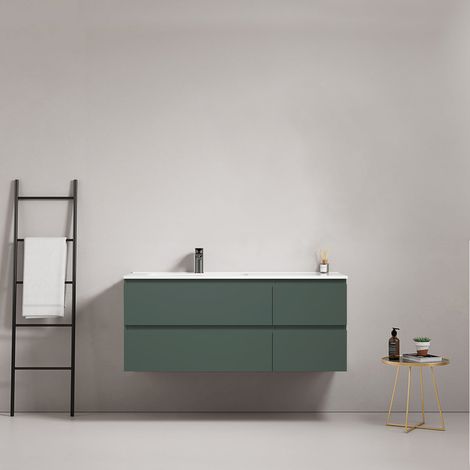 Mobile bagno sospeso 120 cm Verde Comodoro Lavabo a Sinistra in Ceramica Senza Specchio - Fiji Paint (1/5)