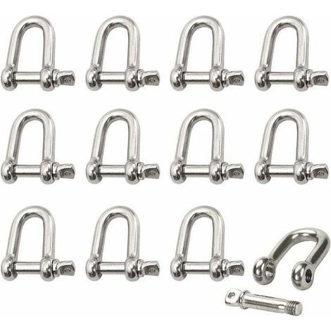 Stainless Steel Shackle 12 Pieces M4 Stainless Steel Shackle Lifting Shackle Chain D Ring Shackle Shackle Pin Screw Buckle Straight Shackle Gasket Clasp for Chain (1/4)