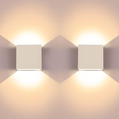 2er-Pack 6-W-LED-Wandleuchten, moderne quadratische Aluminium-Wandleuchte mit Ober- und Unterseite, warmweißes Licht (3000 K), geeignet für Wohnzimmer, Schlafzimmer, Flur und Esszimmer