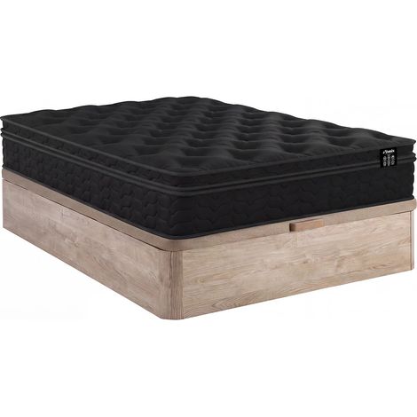 Ensemble 140 x 190 cm sommier coffre naturel clair + matelas hybride ressorts ensachés, surmatelas intégré et coutil noir ép.30cm - GAMIANI de YSMÉE (1/5)