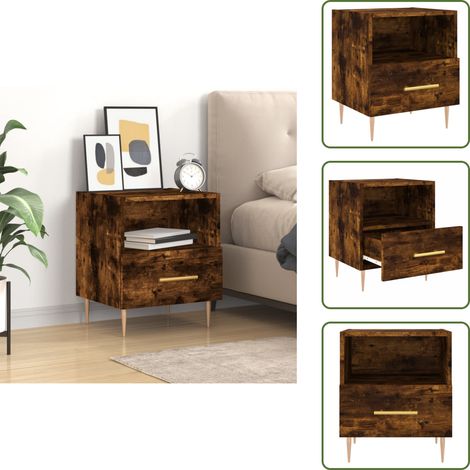 Almacenamiento - vidaXL Mesita de noche madera ingeniería roble ahumado 40x35x47,5 cm - Cajón