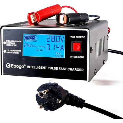 Chargeur Batterie Voitures 12V 24V 10A 250W Intelligent avec Fonction de Détection Automatique + Réparation + Maintenance Grand écran LCD pour Moto, Bateau et Coffre etc (1/5)