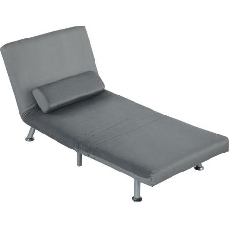 Fauteuil pliable fonction lit velours dossier ajustable 75x70x75cm gris (1/5)