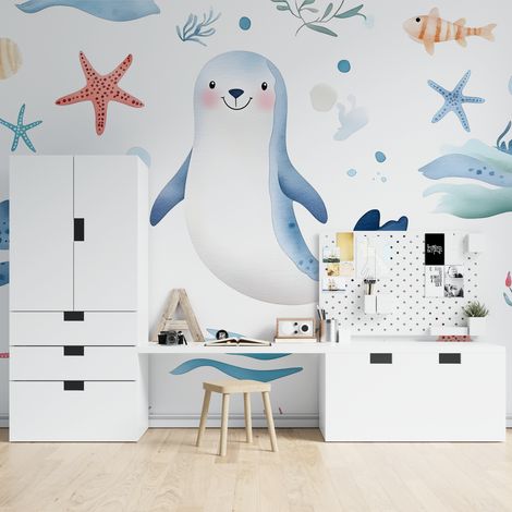 Papier Peint Enfant - Animaux Marins Joyeux - 150 x 250 cm (1/2)