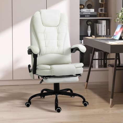 Vinsetto Fauteuil de bureau massant. chaise de bureau. chaise ergonomique avec hauteur réglable. dossier inclinable et télécommande filaire. repose-pieds rétractable et pivotant à 360°. blanc
