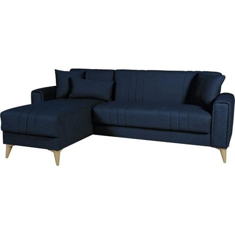 Canapé d'angle convertible réversible - 3 / 4 personnes - OMEGA - Tissu bleu foncé - Coffre - 3 coussins - 225 x 81/151 x 84 (1/5)