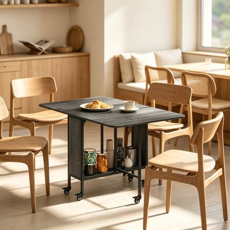 Table roulante moderne avec plateau extensible, table à manger pliante sur roulettes avec rangement, table de cuisine multifonctionnelle (1 pièce) (1/5)