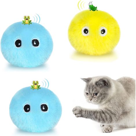 3 balles pour chats, jouet interactif avec sons d'animaux, herbe à chat Silvervine incluse, peluche douce, 5,5 cm (1/5)