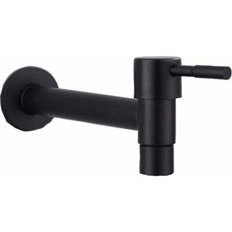 Poolwischer-Armatur, schwarze Wandarmatur, Wandarmatur, Kaltwasserarmatur, wassersparende Edelstahlarmatur für Badezimmer, Waschbecken, Balkon, Küche (Schwarz)