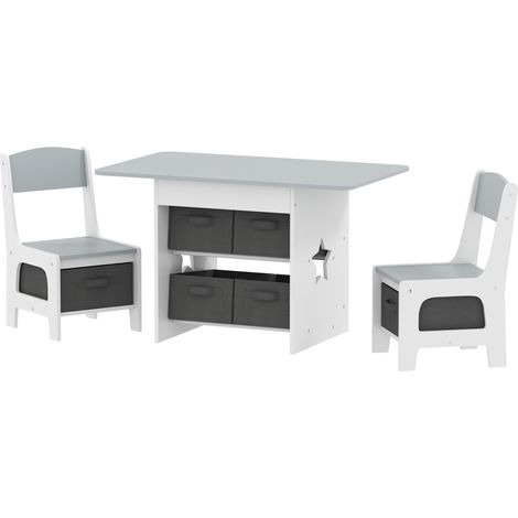 Ensemble table 2 chaises longues 6 chaises enfants filles 3-8 ans gris