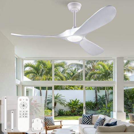 Ventilador de techo de 52 pulgadas con luz LED, mando a distancia, 3 aspas de madera maciza blanca (1/5)