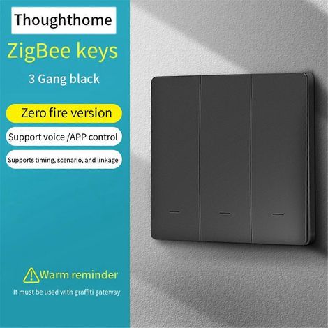 Zigbee Intelligenter Schalter Zero Fire Line 3 Schalter Schwarz--