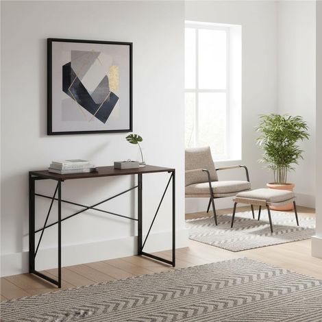 Table D'entrée Pliante, Table D'appoint Rectangulaire, Cadre en MDF et Métal, Pas de Montage Nécessaire, Idéale pour Plantes Entrée, Couloir, Salon ou Balcon, 100 x 50 x 75 cm, Walnut (1/5)