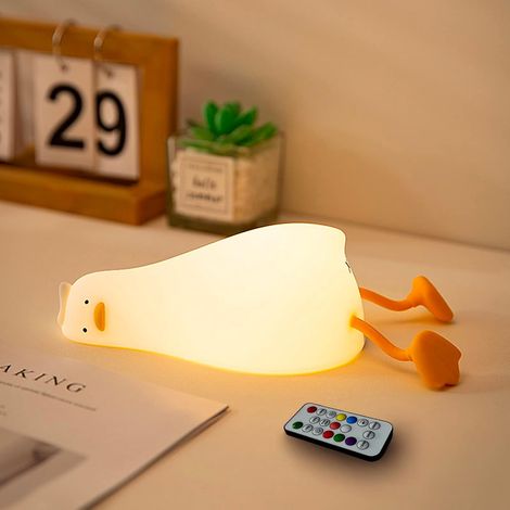 Benson Duck Lying Flat Multi-Color Lamp with Remote Control,  Rechargeable Silicone Night Light,  Dimmable Cute Light Up Duck,  Nursery Night Light (1/5)