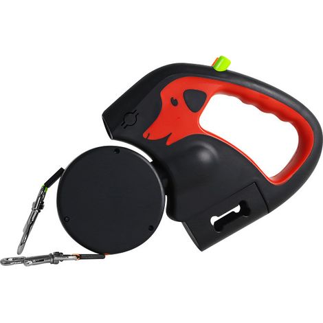 Laisse Rétractable Double pour 2 Chiens - Accessoire Multifonction avec Lumière LED, Rouge