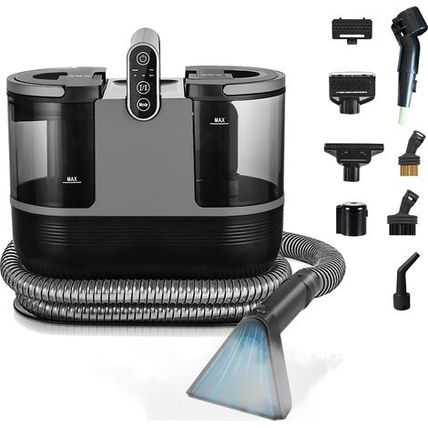 Shampouineuse canapé - Nettoyeur de tapis 1200W avec chauffage intégré – Vapeur 100°C – Eau chaude 60°C – Aspiration humide et sèche –Double réservoir 1,6 L / 0,95 L – Câble 4 m – Protection IPX4