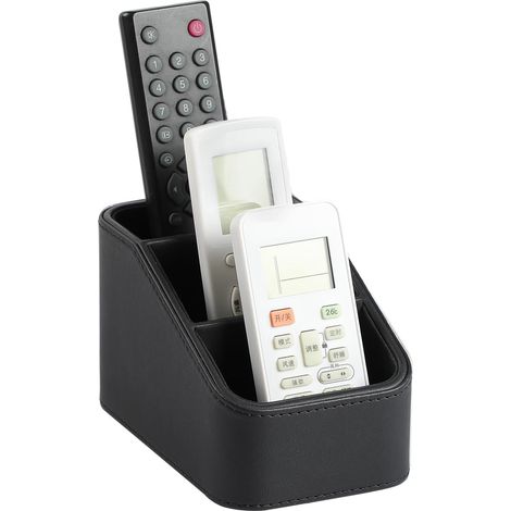 PU-Leder Fernbedienungs-Aufbewahrungstasche, kleiner Desktop-Organizer, Aufbewahrungstasche für Bürobedarf, Nachttisch und Sofa, Stiftehalter-Organizer mit 3 Fächern (Schwarz)