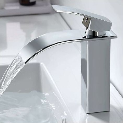 Moderne Robinet Salle de Bain Cascade, Design Elégant Robinet Lavabo Cascade, Mitigeur Salle de Bain en Laiton, Eau Chaude et Froide Disponible, Robinetterie Cascade Chromé G 3/8 (1/4)