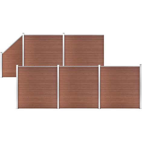 Ensemble de clôture WPC 5 Carré + 1 Incliné 965 x 186 cm Marron (1/5)