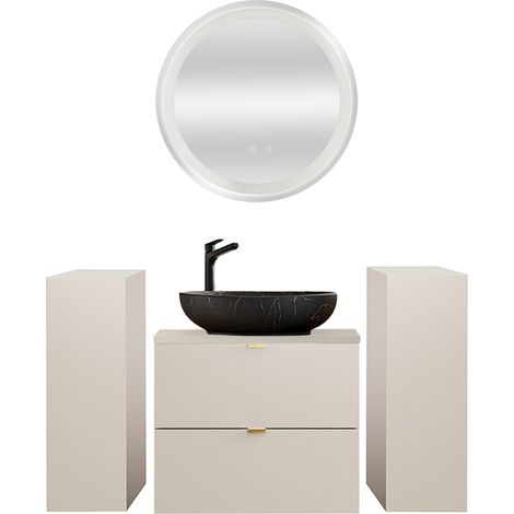 Badmöbel Set 4-teilig mit 60 cm Waschtisch & LED-Spiegel, in Beige - DURANGO-56 (1/5)
