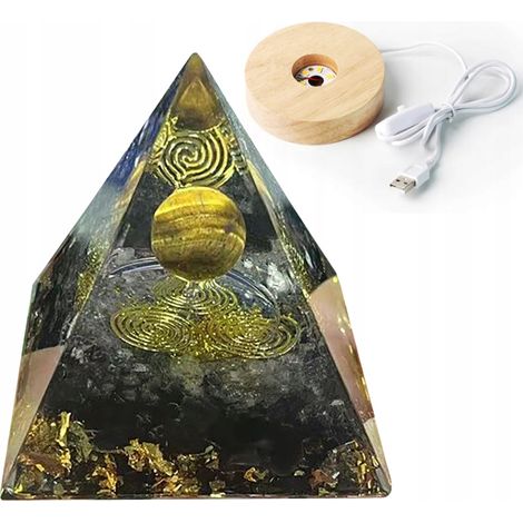 Pirámide de orgonita + base de lámpara LED, amuleto de piedras de cristal de 5 cm, HX05 (1/5)