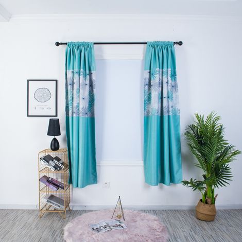 Rideau occultant polyester motif chrysanthème pour salon chambre décoration bleu (1/5)