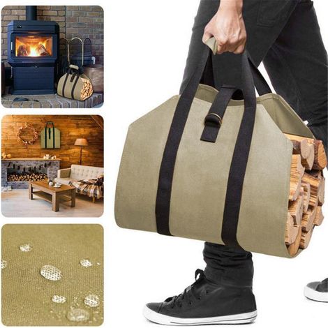 Portable canvas firewood carrier bag, very popular, large waterproof tote bag for firewood, firewood storage bag, in stock. (1/5)