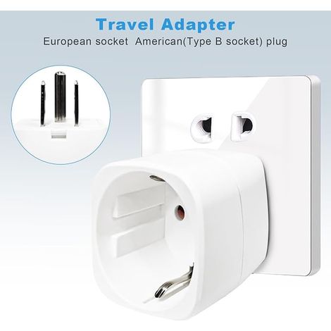 US Plug Adapter, Travel Adapter Accessories, FR 2 Pin to US 3 Pin Adapter Plug Canada, Mexico, Thailand Type B (1/3)