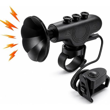 Klaxon pour vélo électrique - Sonnette électronique étanche 120 dB avec batterie rechargeable 300 mAh Fixation sur guidon Installation facile pour adultes, enfants, VTT et vélos électriques - Noir