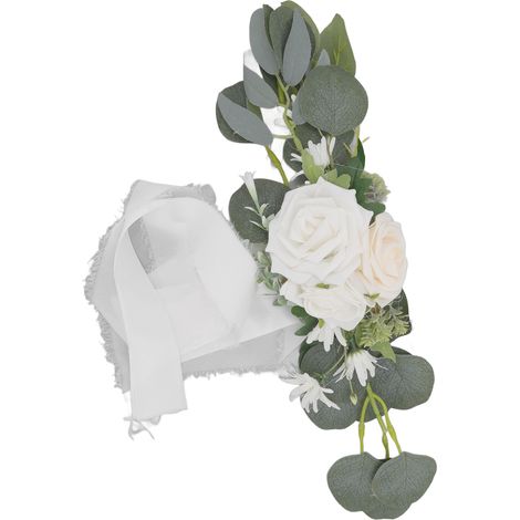 Hochzeitsstuhlblumen, weiße Hochzeitsstuhllehnendekoration, künstliche Blumen für Partyfotografie (1/5)