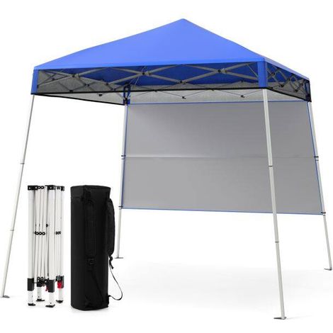 Tonnelle pliante bleue en Oxford avec paroi latérale, protection solaire et armature métallique, pour jardin, terrasse et plein air (1/5)