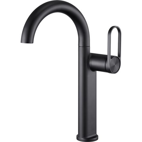 Mitigeur Lavabo Laiton Pivotant 360° Eau Chaude Froide Noir (1/5)