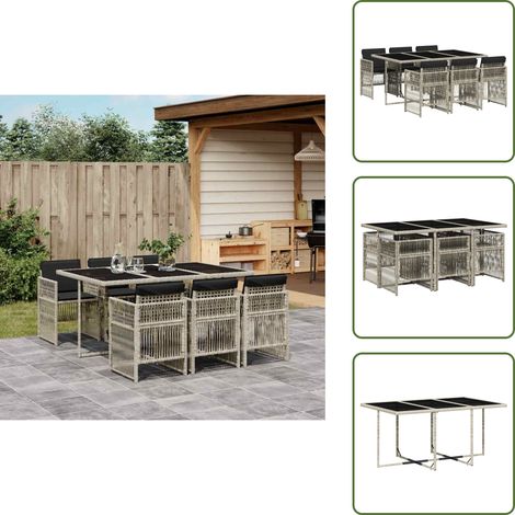 Tavolo da giardino - vidaXL Set da Pranzo da Giardino 7 pz Cuscini Polyrattan Grigio Chiaro - Rattan PE