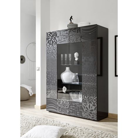 Vitrine moderne laquée gris brillant Orlane (1/5)