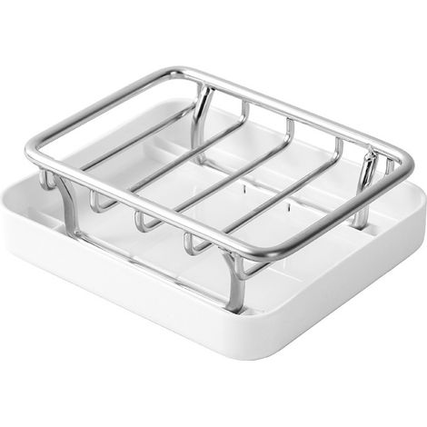 Porte-savon en acier inoxydable avec égouttoir double couche, porte-savon blanc pour cuisine et salle de bain (1/5)