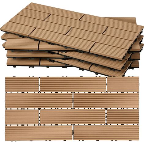 Wolketon 30 pezzi Teak Listoni e piastrelle WPC effetto legno, resistenti all'acqua, senza schegge, comodi a piedi nudi (1/5)