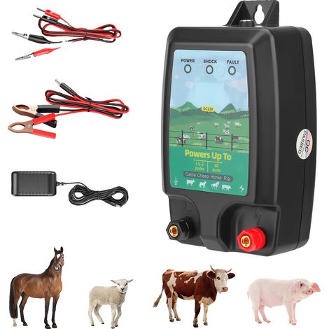Électrificateur de clôture électrique, portée de 10 km, options d'alimentation multiples, 220V UE (1/2)